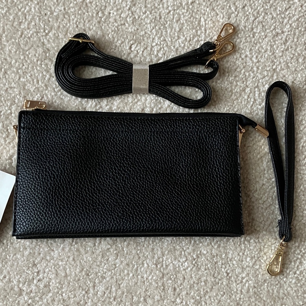 Black Textured Wristlet with Gold Accents